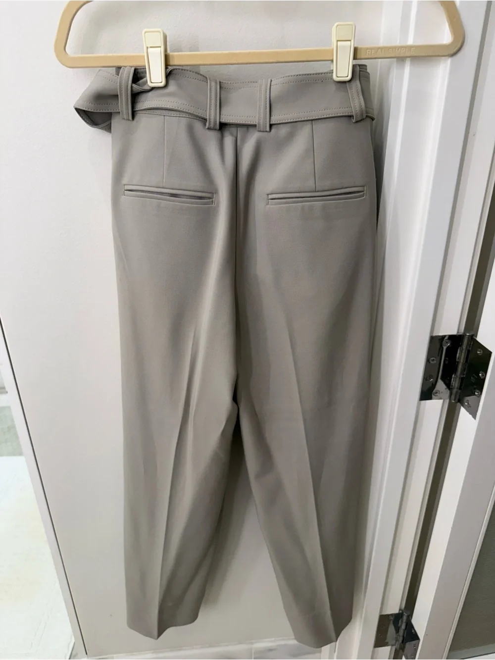 Club Monaco High-Waist Ring Belted Pants in Beige